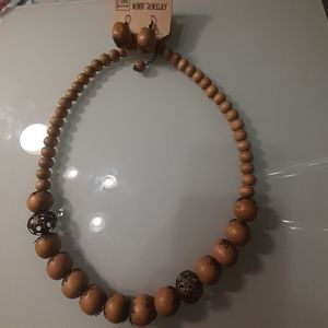 Plus One Collection Wood Necklace and Earrings Set